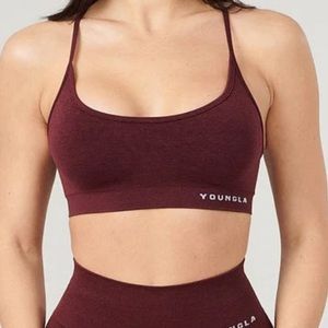 YOUNGLA core seamless scoop neck bra- burgundy silk, size small